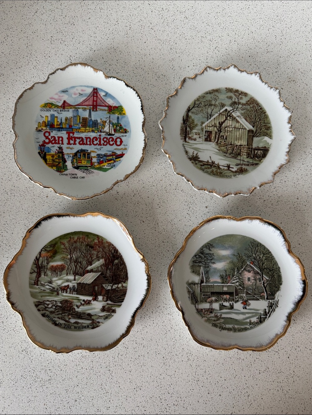 Decorative Gold Trim San Francisco & Currier & Ives Porcelain Plates